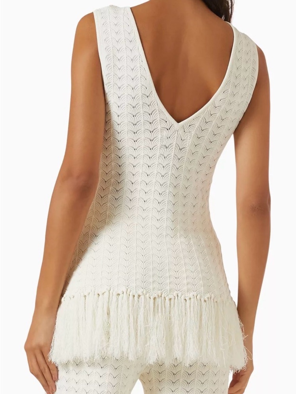 By Malina Sleeveless White Knit Fringe blouse Women Swim beach quiet luxury NWT - Picture 3 of 4
